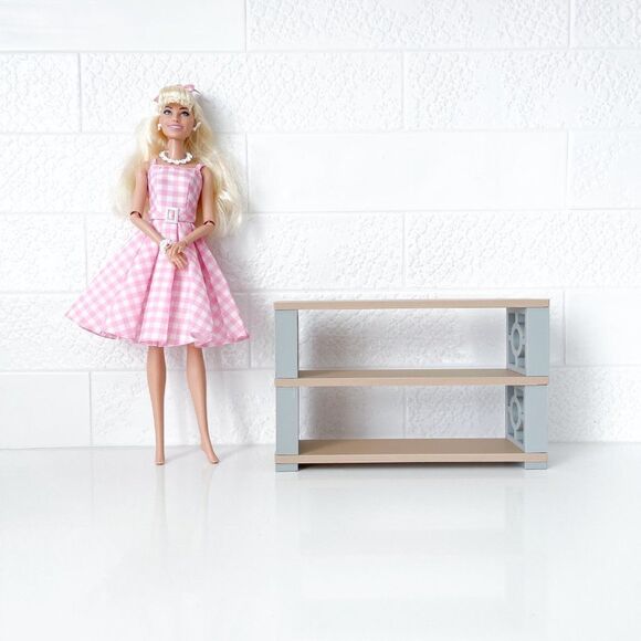 Miniature Mid-Century Modern Breeze Blocks Bookshelf Sm Circle 1:6 Scale Barbie - Picture 2 of 3